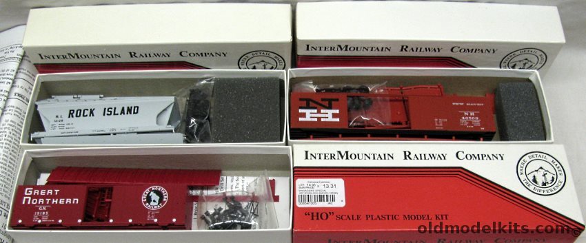 InterMountain Railway Company 1/87 41005-21 12 Panel 40 Foot Boxcar Great Northern / 41514-03 ACF Center Flow 2 Bay Hopper Rock Island / 40611-14 50 Foot Double Door Box Car New Haven - HO Scale Kits With Trucks plastic model kit